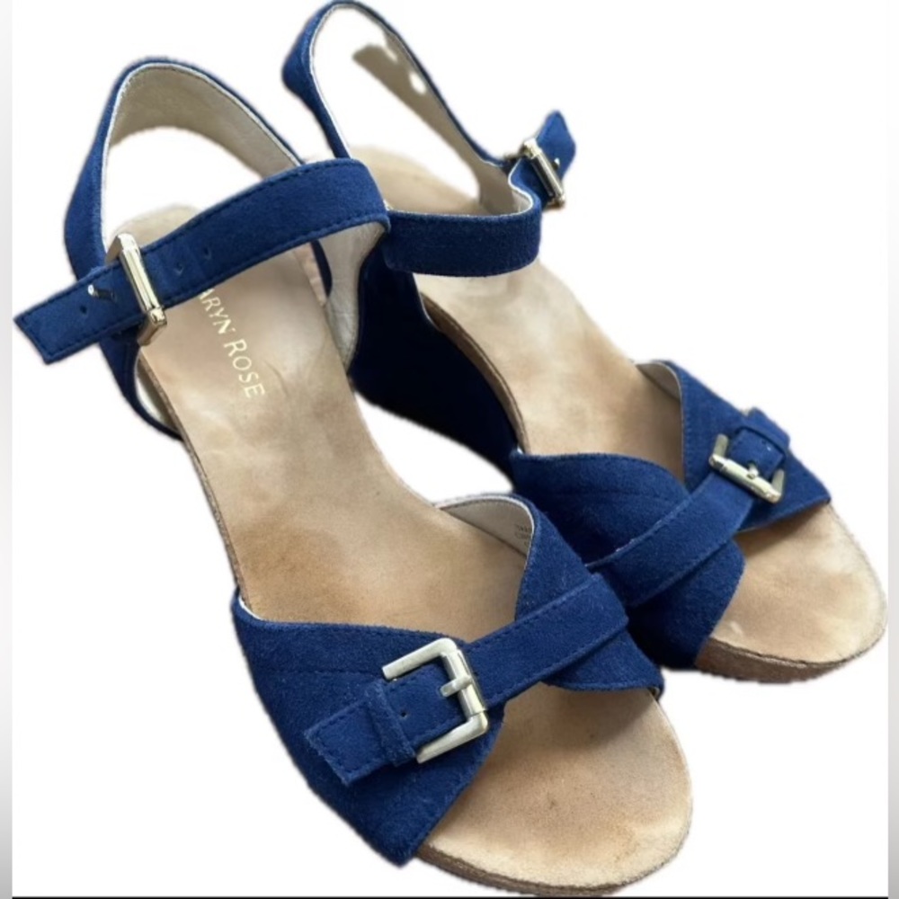 Taryn Rose Women's Blue Takie Suede Double-strap Wedge Sandal
